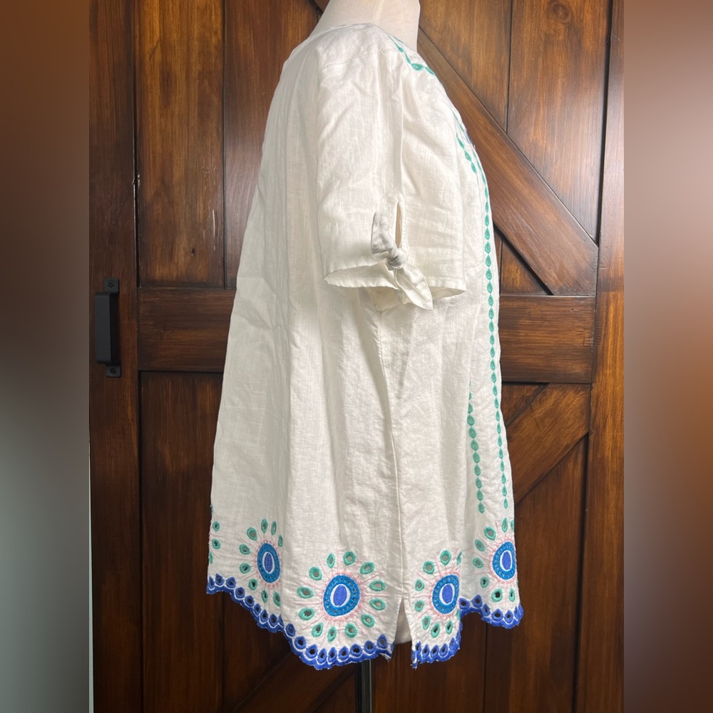 Talbots Embroidered White and Blue Women's Coastal Bohemian Tunic Top Women's XL - Picture 2 of 7